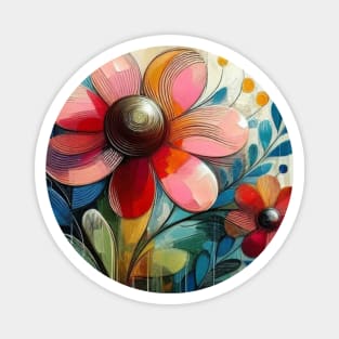 Abstract Pink Red Blue Flower and Leaves Magnet